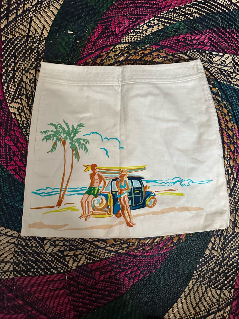J. Crew White Linen Beach Swim Cover-Up with Colorful Surf Graphic